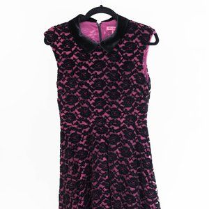 Betsey Johnson Dress with Black Collar, Purple Lining, and Black Lace